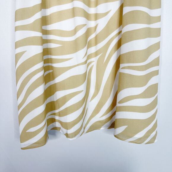 New Ann Taylor Medium Cream Tan Zebra Print Ruffle Smocked Neck Sleeveless Top - Picture 4 of 12